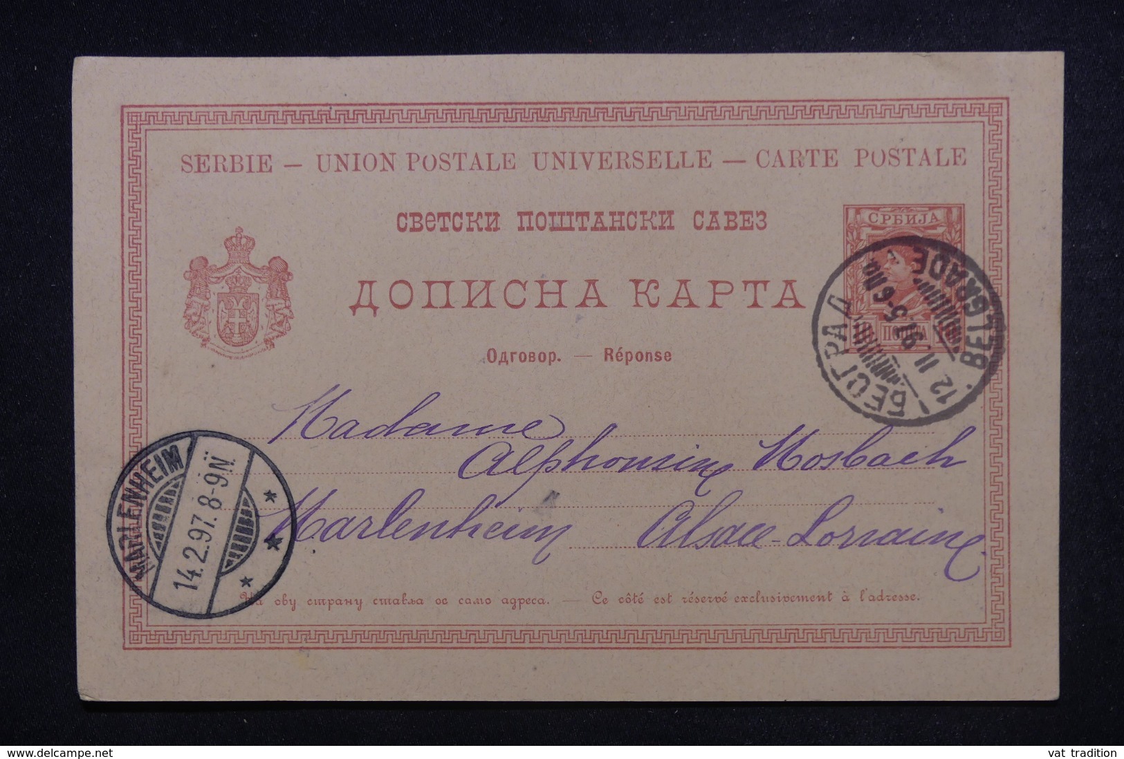 SERBIE - Entier Postal  De Belgrade Pour L 'Alsace Lorraine ( Occupation Allemande) En 1897 - 45523 - Serbia