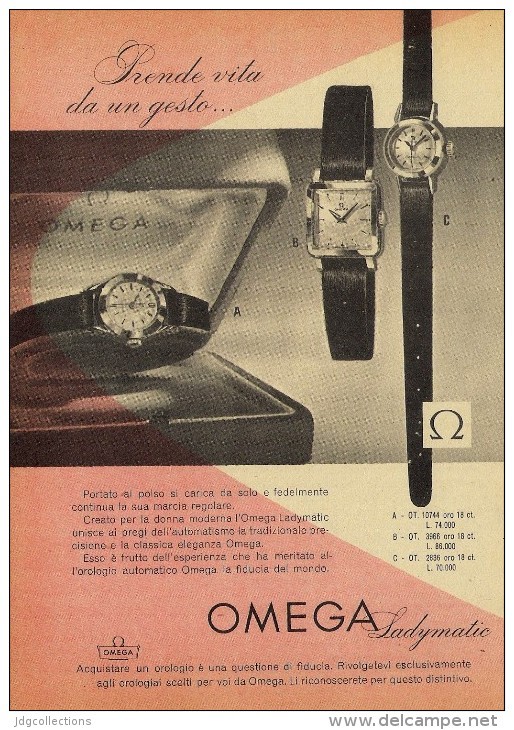 # OMEGA BIEL/BIENNE SUISSE HORLOGERIE 1950s Italy Advert Publicitè Reklame Orologio Montre Uhr Reloj Relojo Watch - Montres Publicitaires