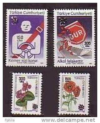 1990 TURKEY WILD FLOWERS - TRAFFIC OVERPRINTED REGULAR STAMPS MNH ** - Neufs