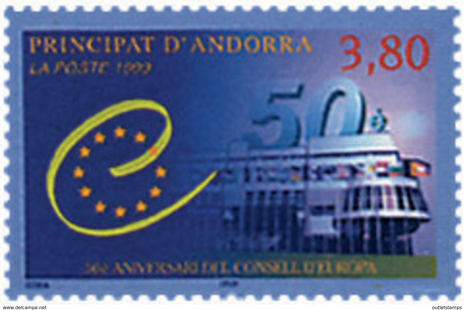 Ref. 49844 * NEW *  - ANDORRA. French Adm. . 1999. 50th ANNIVERSARY OF THE EUROPEAN COUNCIL. 50 ANIVERSARIO DEL CONSEJO - Neufs