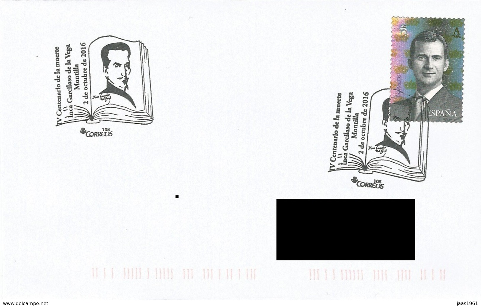 SPAIN. POSTMARK 400th ANNIV. INCA GARCILASO DE LA VEGA. MONTILLA 2016 - Sonstige & Ohne Zuordnung