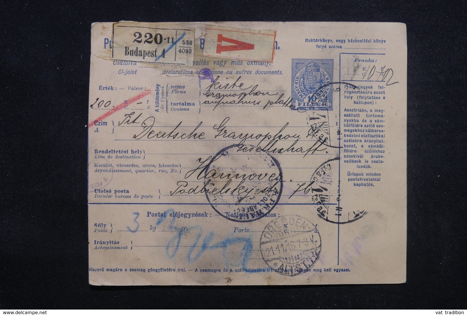 HONGRIE - Colis Postal De Budapest Pour Hannover En 1916 - 45536 - Paketmarken