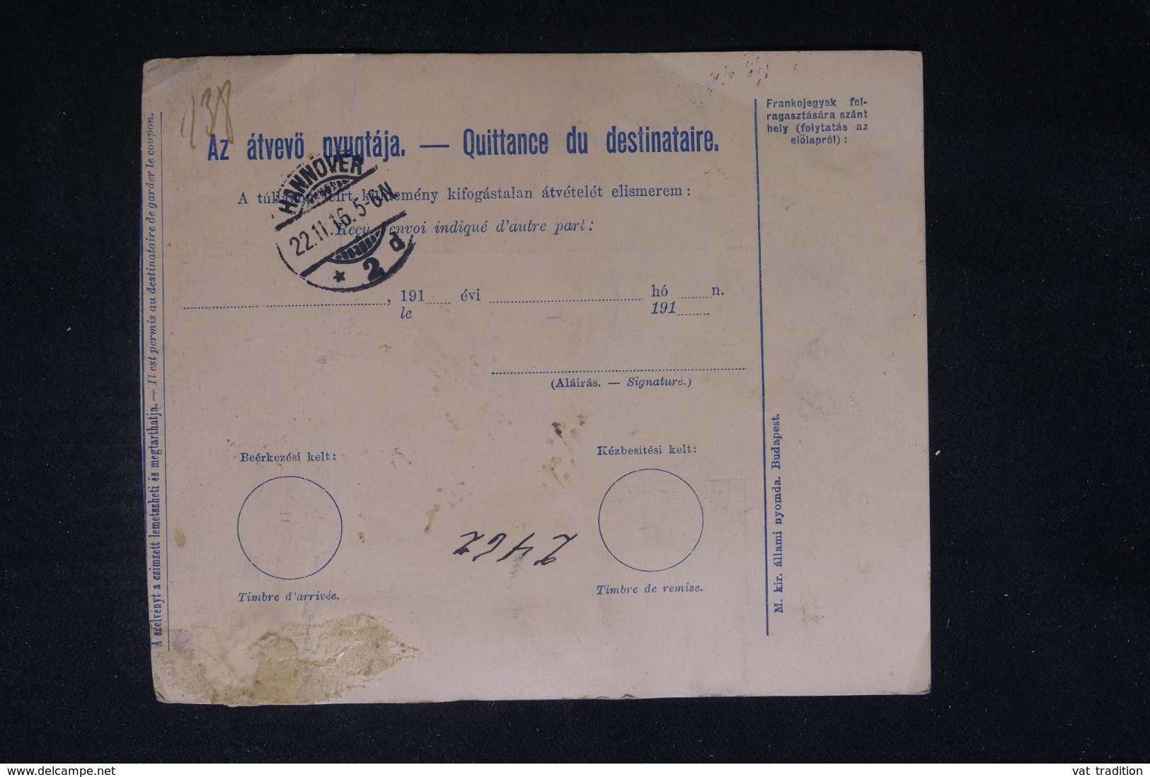 HONGRIE - Colis Postal De Budapest Pour Hannover En 1916 - 45536 - Colis Postaux