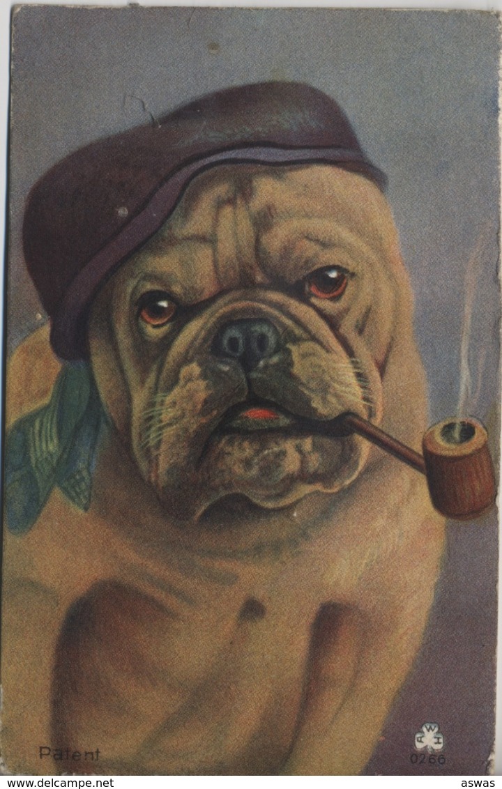 EARLY NOVELTY SQUEAKER: BULLDOG / BULL DOG SMOKING A PIPE, WEARING A NECKERCHIEF & HAT Pu1933 - Cartoline Con Meccanismi