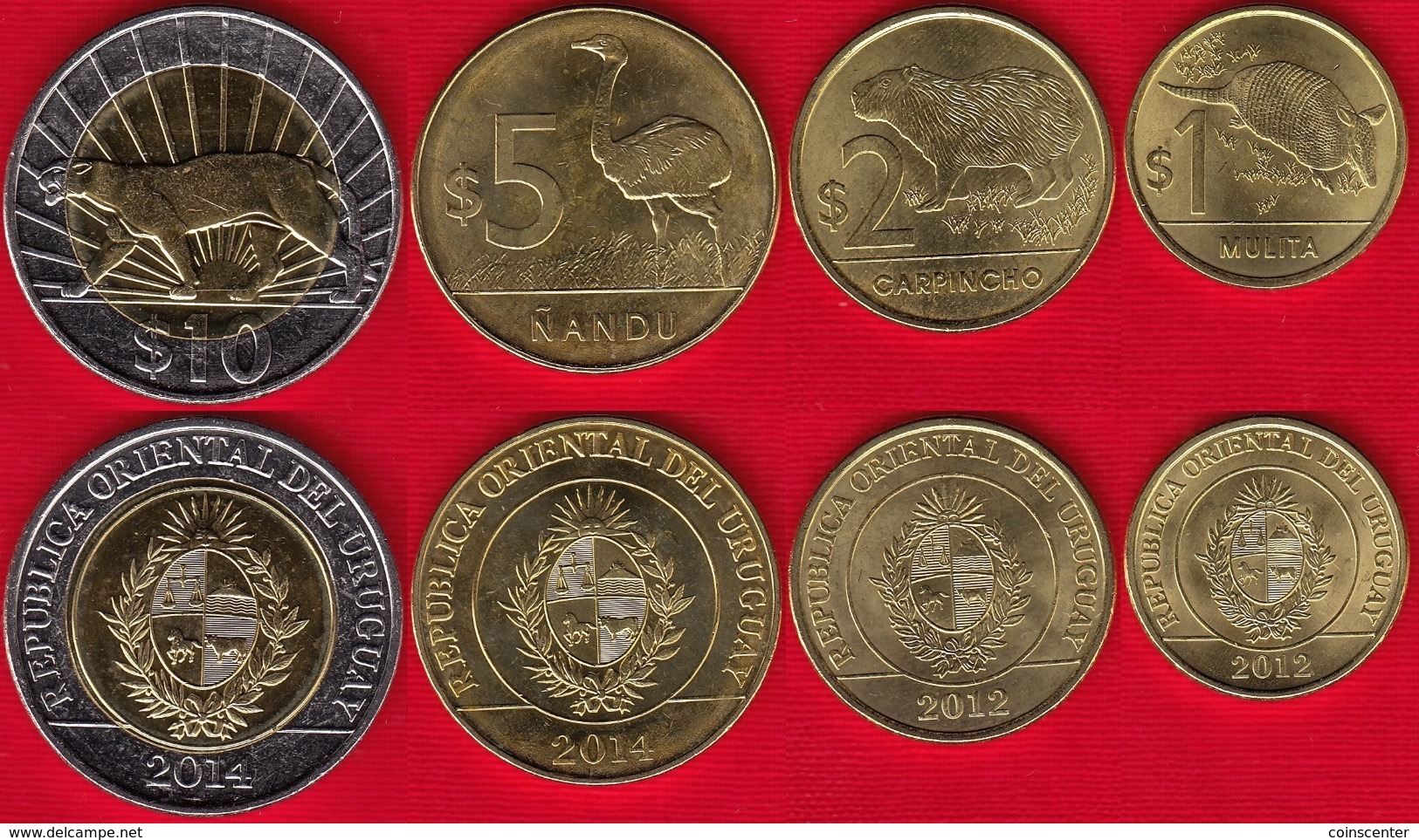 Uruguay Set Of 4 Coins: 1 - 10 Pesos 2012-2014 UNC - Uruguay