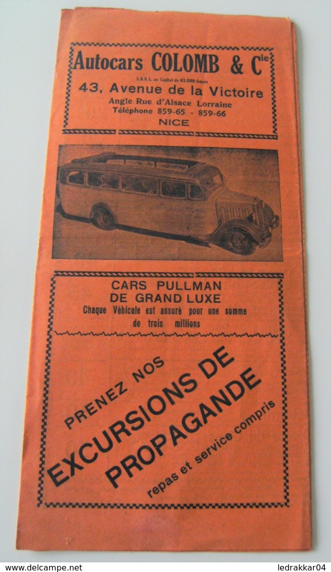 Dépliant Excursions Autocars Collomb Et Cie Nice Pullman Vintage Tourisme - Other & Unclassified