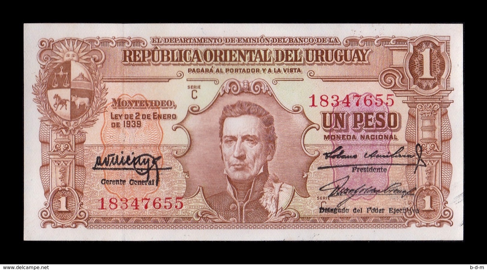 Uruguay 1 Peso L.1939 Pick 35b Sign 3 SC UNC - Uruguay