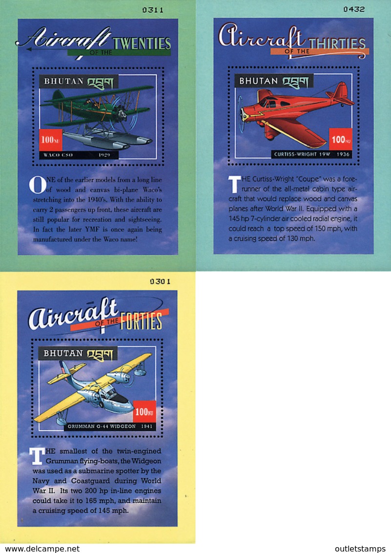 Ref. 113391 * NEW *  - BHUTAN . 2000. AIRCRAFTS OF THE YEARS 20th; 30th AND 40th. AVIONES DE LOS A�OS 20; 30 Y 40 - Bhutan
