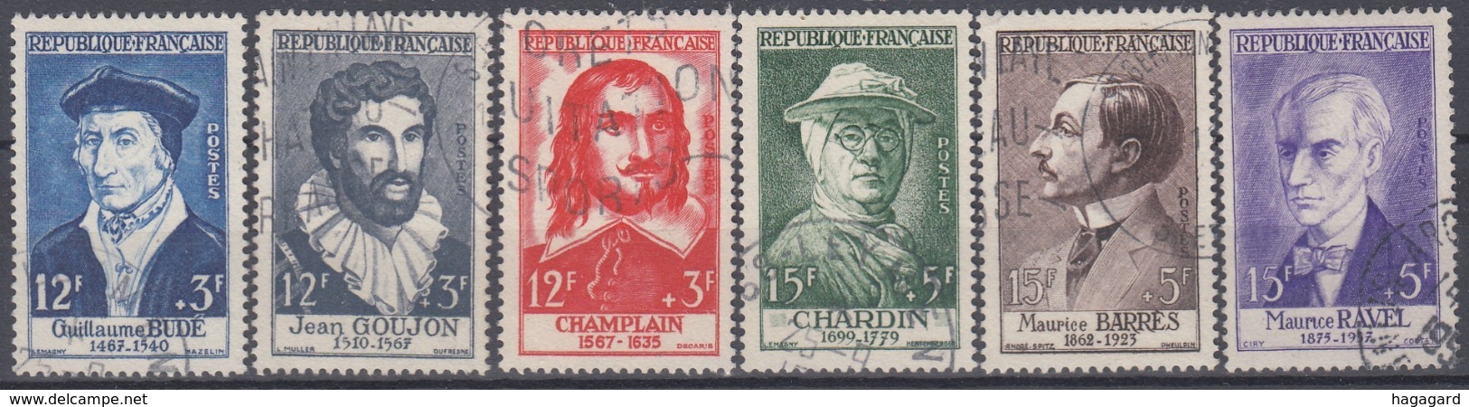 +B1632. France 1956. Célébrités. Yvert 1066-71. Cancelled - Oblitérés