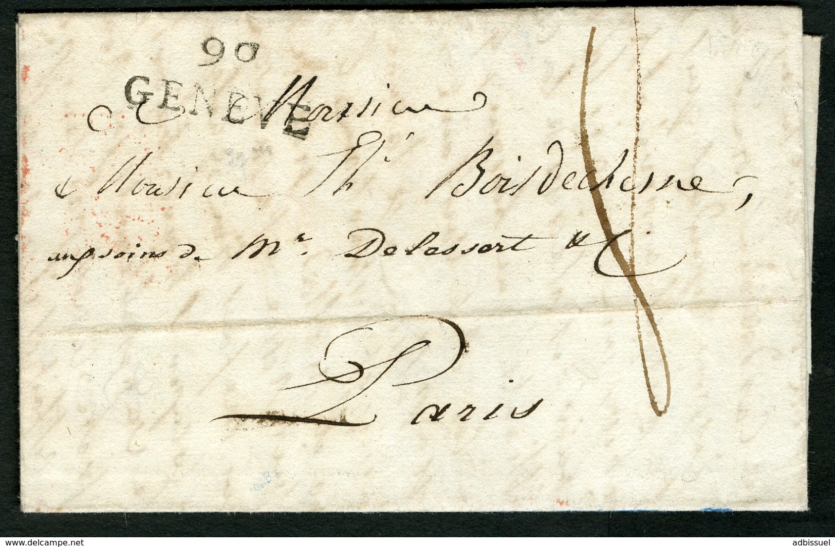 1809 "99 / GENEVE" (27x11.5) En Noir Sur Lettre Pour PARIS. Au Verso Le Cachet Rouge D'arrivée Du 24/11/1809 - 1792-1815: Conquered Departments