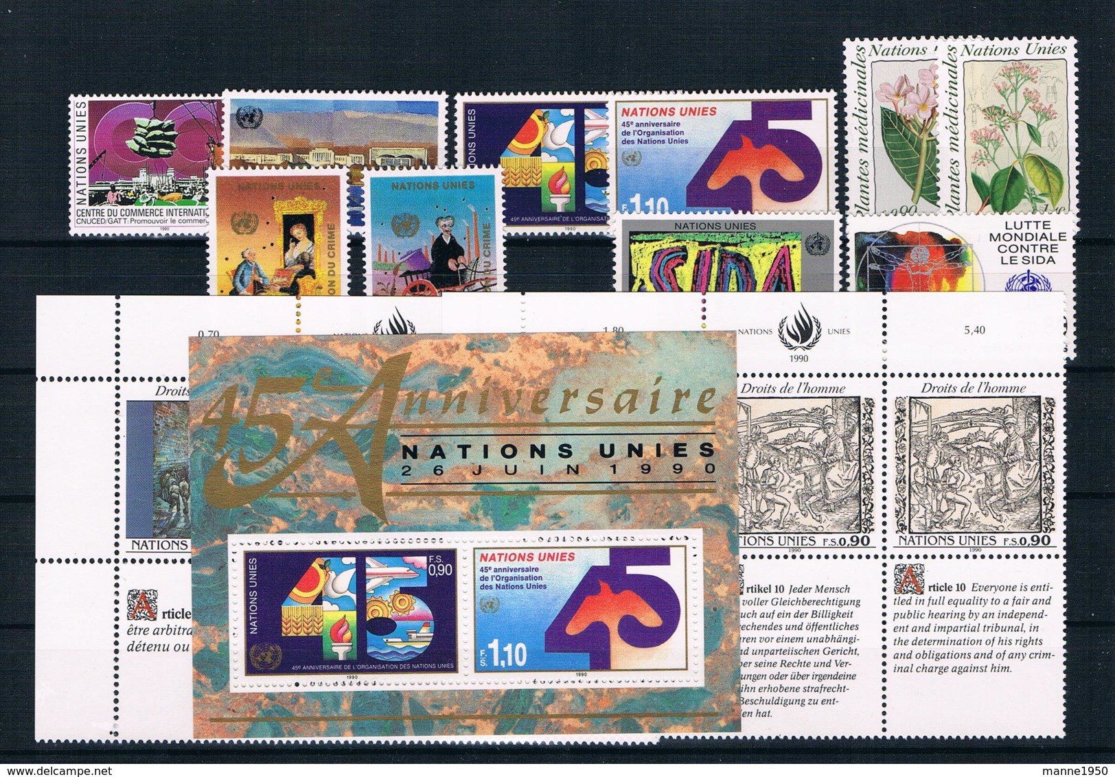 Vereinte Nationen - Genf 1990 Kompletter Jahrgang ** - Collections, Lots & Series