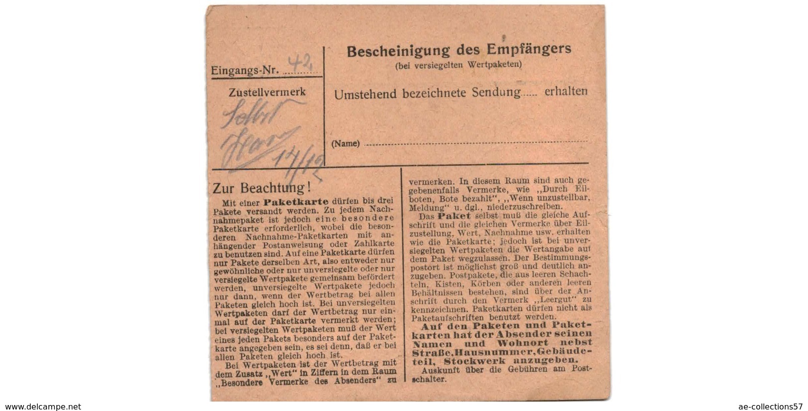 Allemagne  / Colis Postal  / Départ  Strasbourg - Königshofen / Pour Waldheim  Post Spittel  / 11-12-43 - Cartas & Documentos