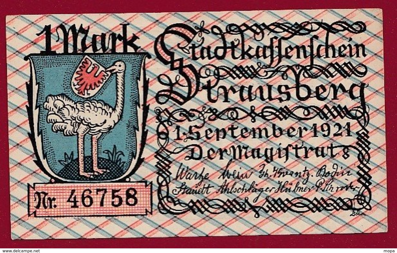 Allemagne 1 Notgeld 1 Mark Stadt Strausberg  (RARE) Dans L 'état Lot N °5001 - Collections