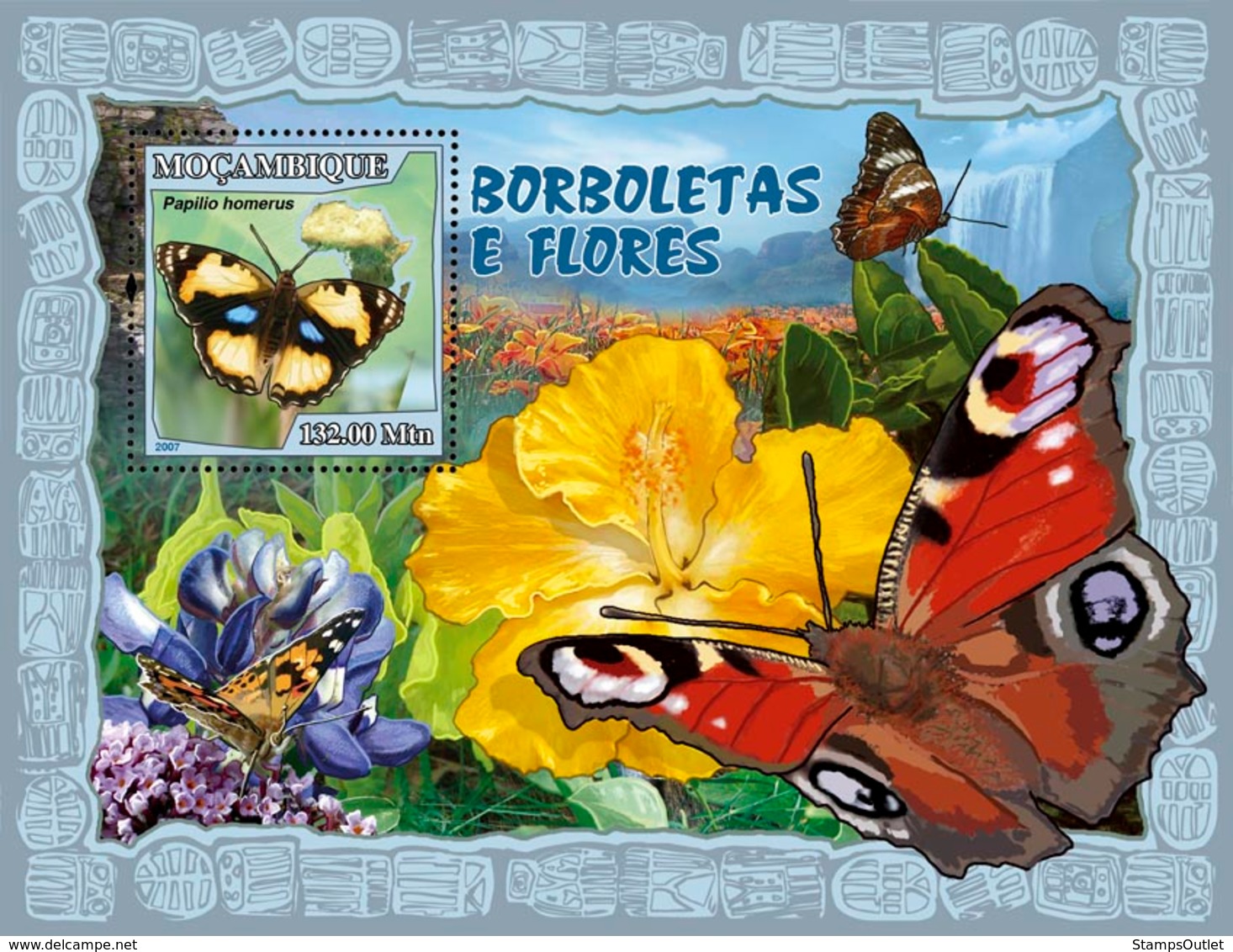 Mozambique 2007 MNH - Butterflies, Flowers. Sc 1794, YT 155, Mi 2935/BL214 - Mozambique