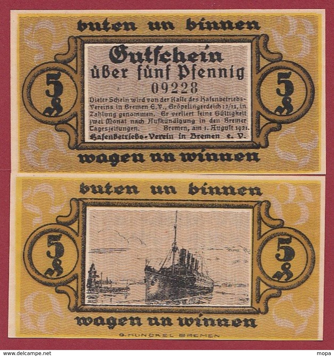 Allemagne 1 Notgeld 5 Pfenning Stadt Bremen  (RARE) Dans L 'état Lot N °5003 - Colecciones