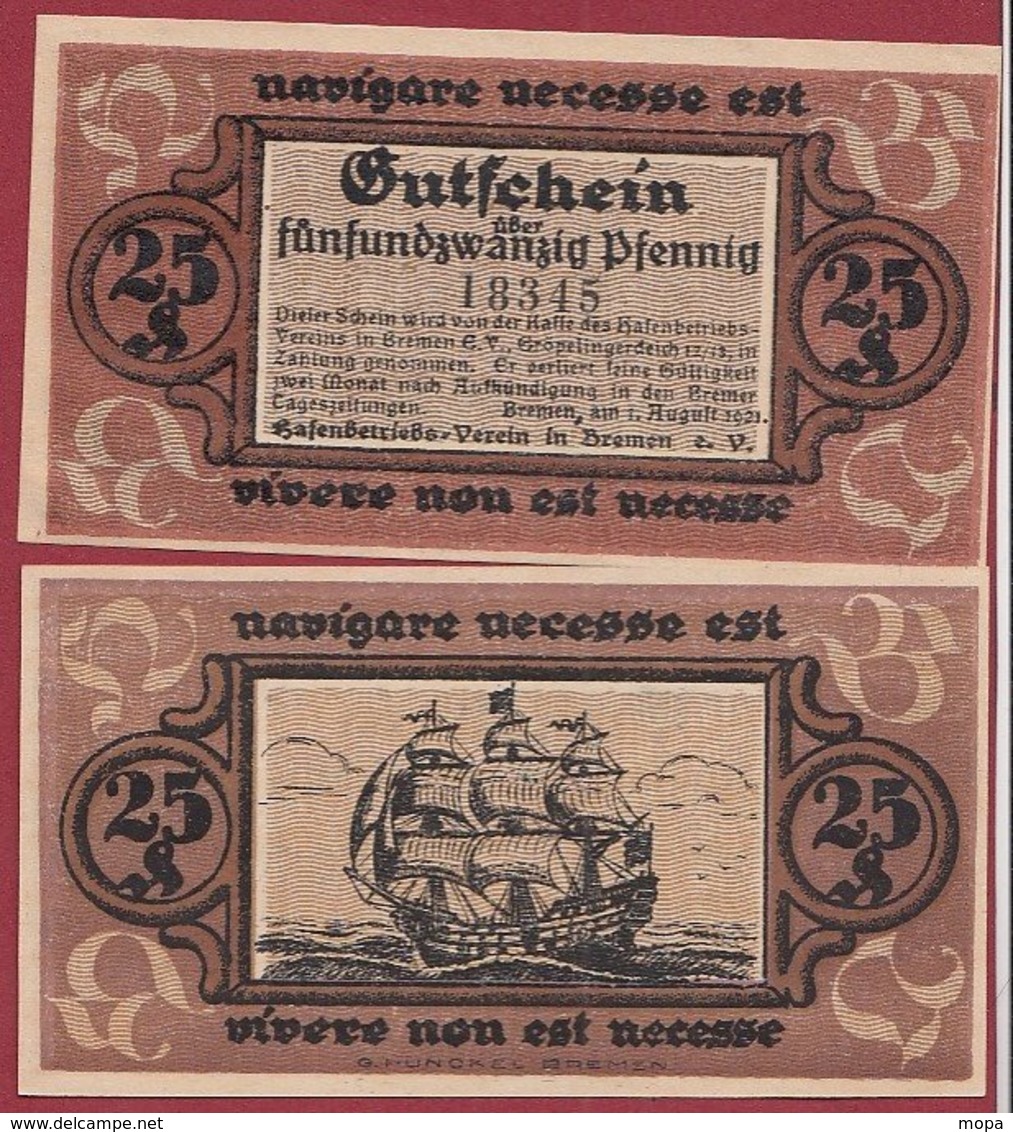 Allemagne 1 Notgeld 25 Pfenning Stadt Bremen  (RARE) Dans L 'état Lot N °5004 - Colecciones