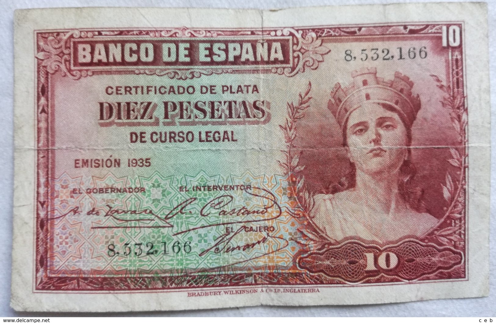 Billete 10 Pesetas. 1935. República Española. Sin Serie - 10 Pesetas