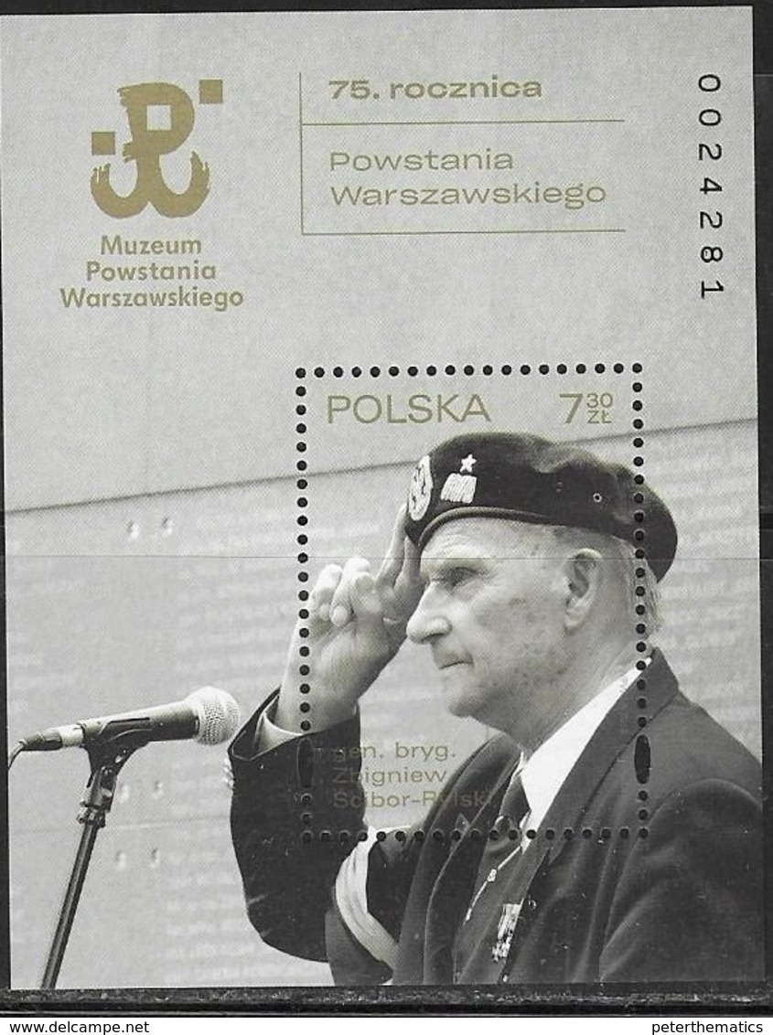 POLAND, 2019, MNH, WWII, 75th ANNIVERSARY OF THE WARSAW UPRISING, S/SHEET - WW2