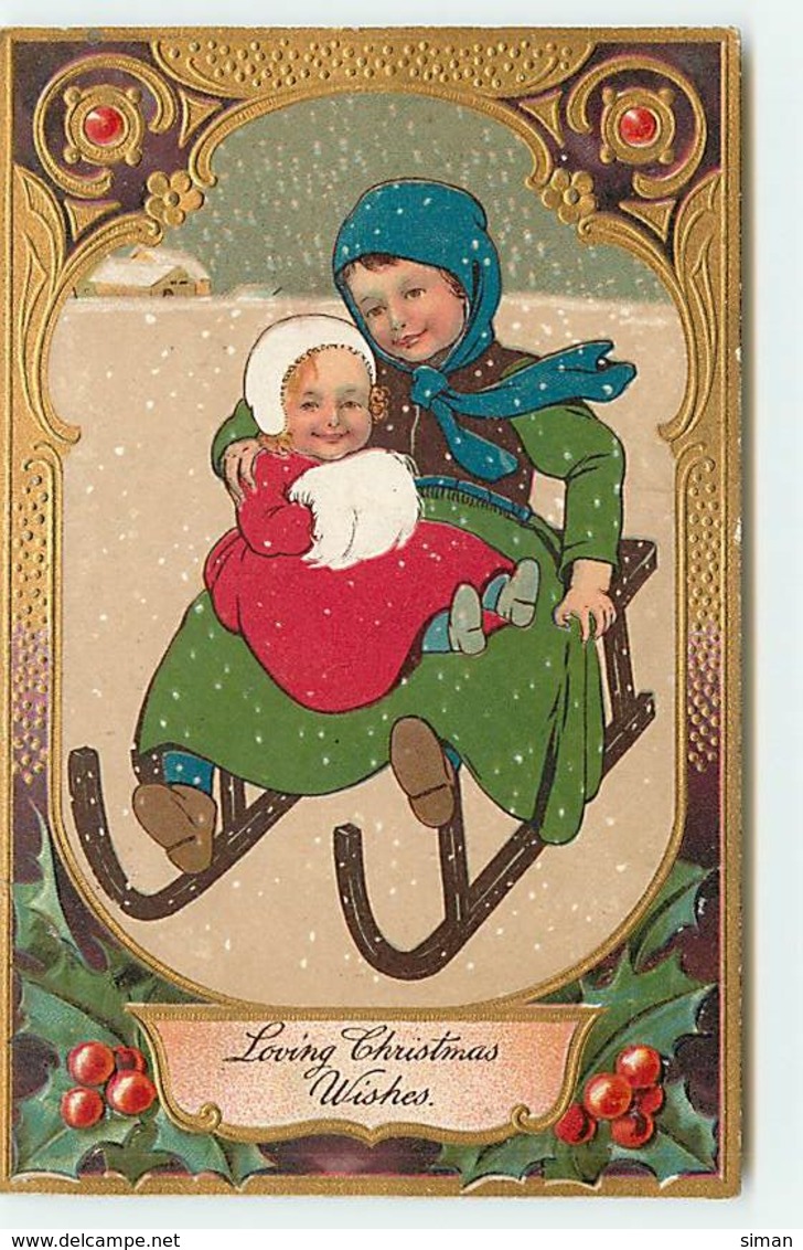 N°13625 - Carte Gaufrée - Flatscher - Loving Christmas Wishes - Fillettes Sur Une Luge - Andere & Zonder Classificatie