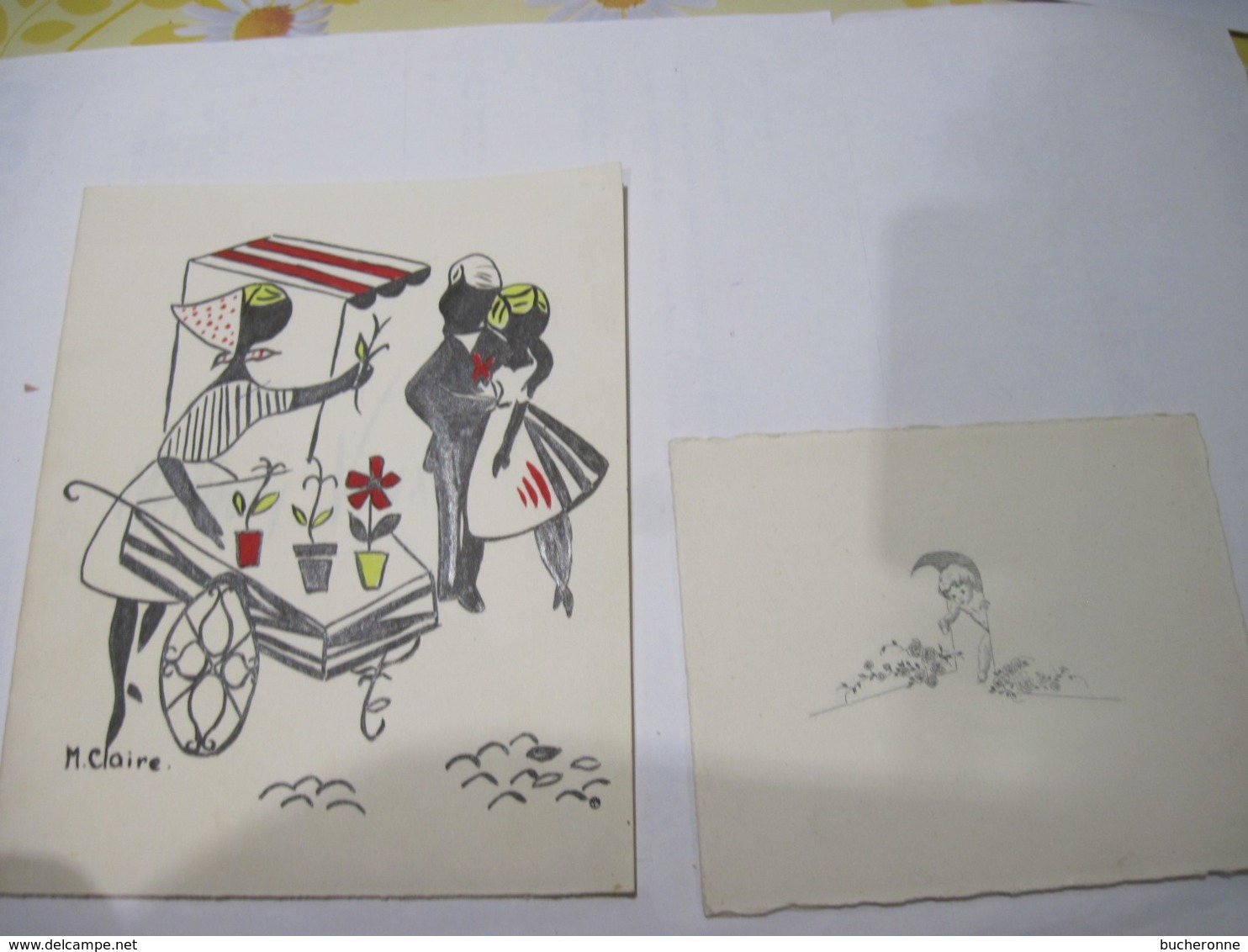 2 CARTES Une Dessin Signée M. CLAIRE 1962 + Une Faire Part De Naissance De 1953   TBE - Autres & Non Classés