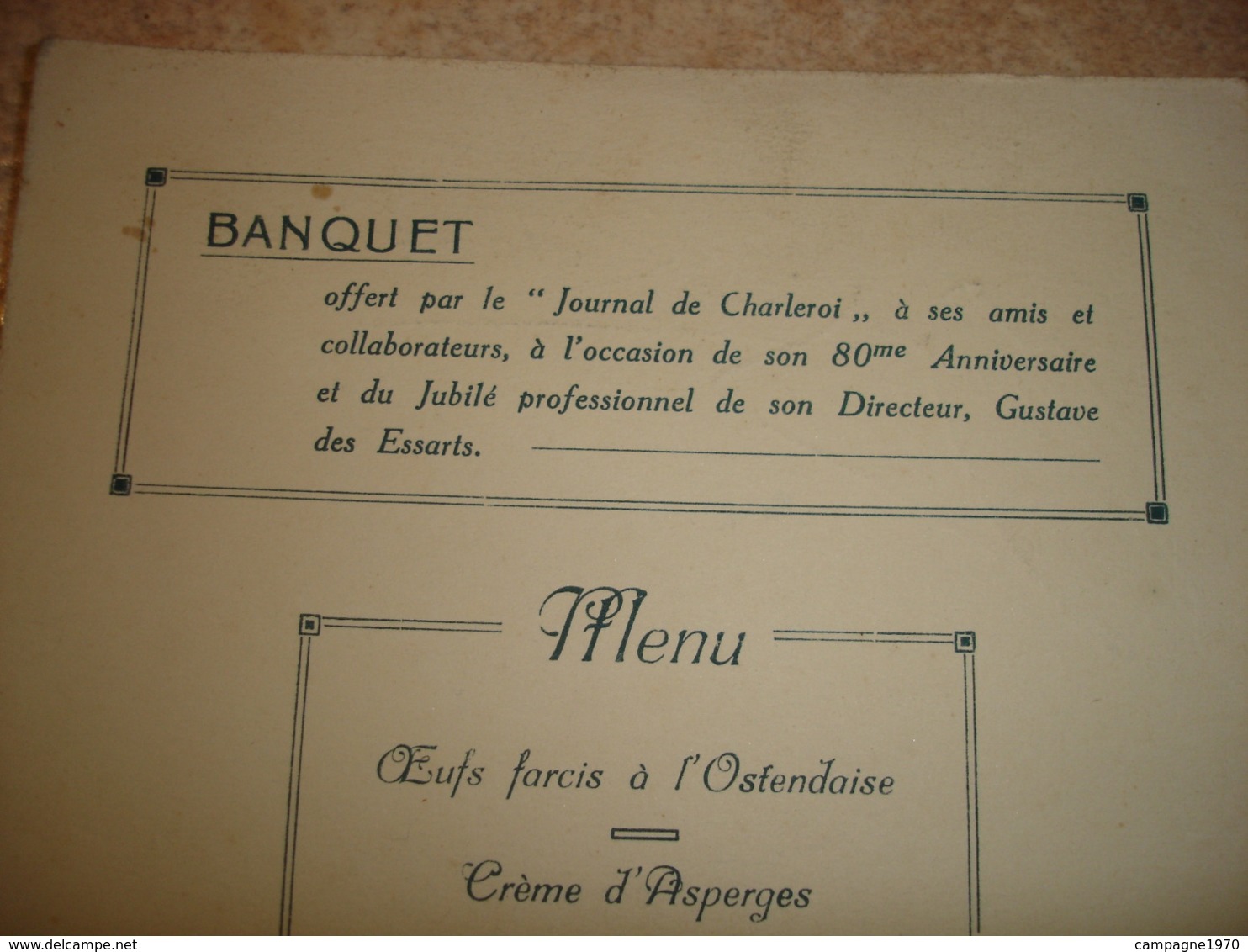 ANCIEN MENU - CHARLEROI 1926 - BANQUET 80EME ANNIVERSAIRE JOURNAL DE CHARLEROI - JUBILE GUSTAVE DES ESSARTS - Menus