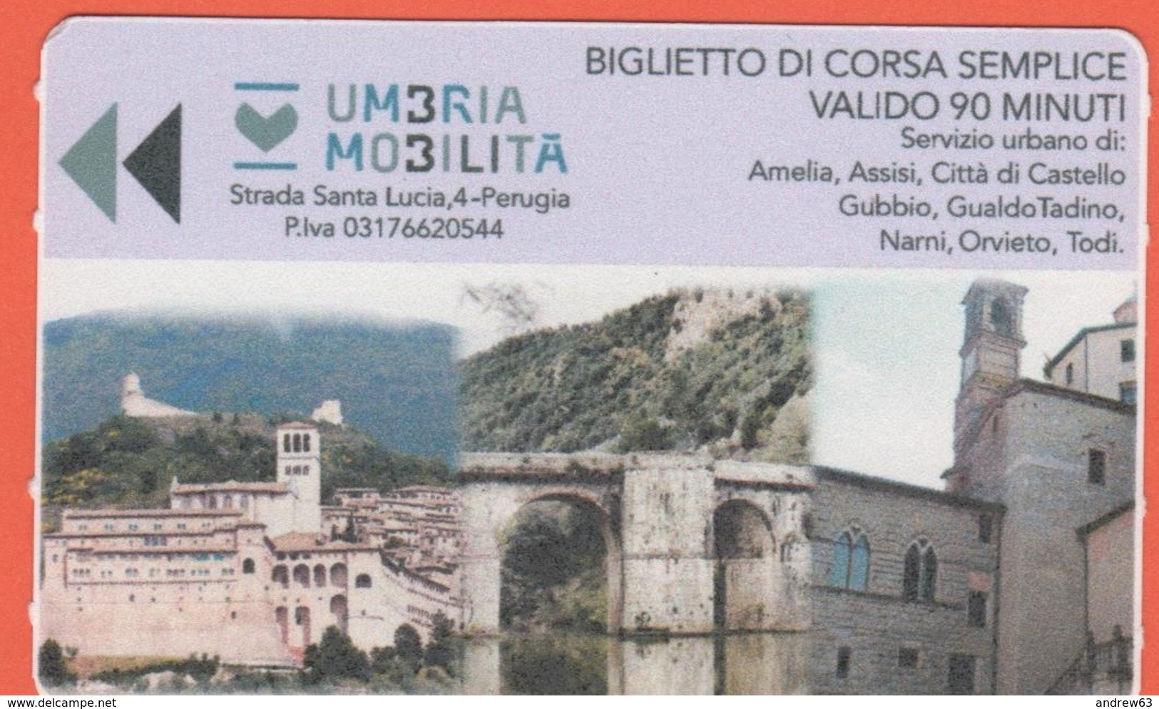 ITALIA - ITALY - ITALIE - 2019 - Umbria Mobilità - Assisi-Gubbio-Orvieto-Todi - Biglietto Di Corsa Semplice - Used - Europa