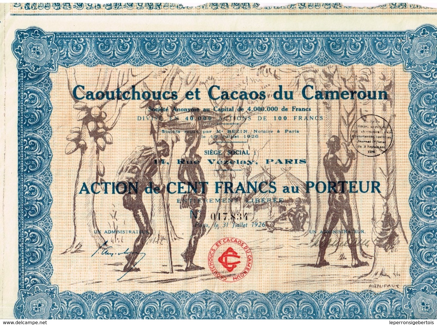 Titre Ancien - Caoutchoucs Et Cacaos Du Cameroun - Société Anonyme - Titre De 1926 - Déco - Afrique