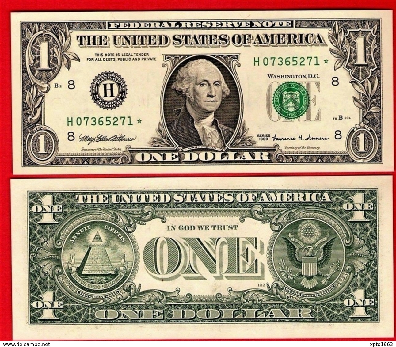 STAR NOTE USA $1 Dollar Bill 1999 - ST LOUIS, Crisp, Uncirculated - Biljetten Van De  Federal Reserve (1928-...)