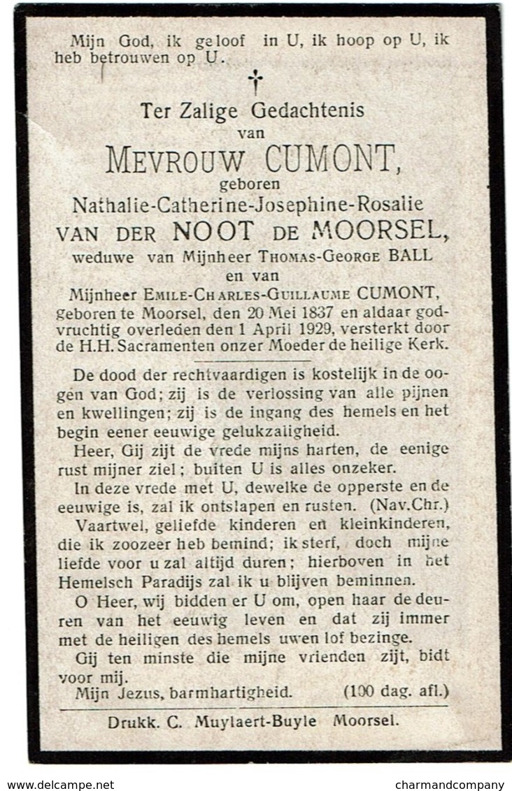 Bid Voor De Ziel - Nathalie VAN DER NOOT De MOORSEL (E. Cumont) Moorsel 1837 / 1929 - 2 Scans - Images Religieuses