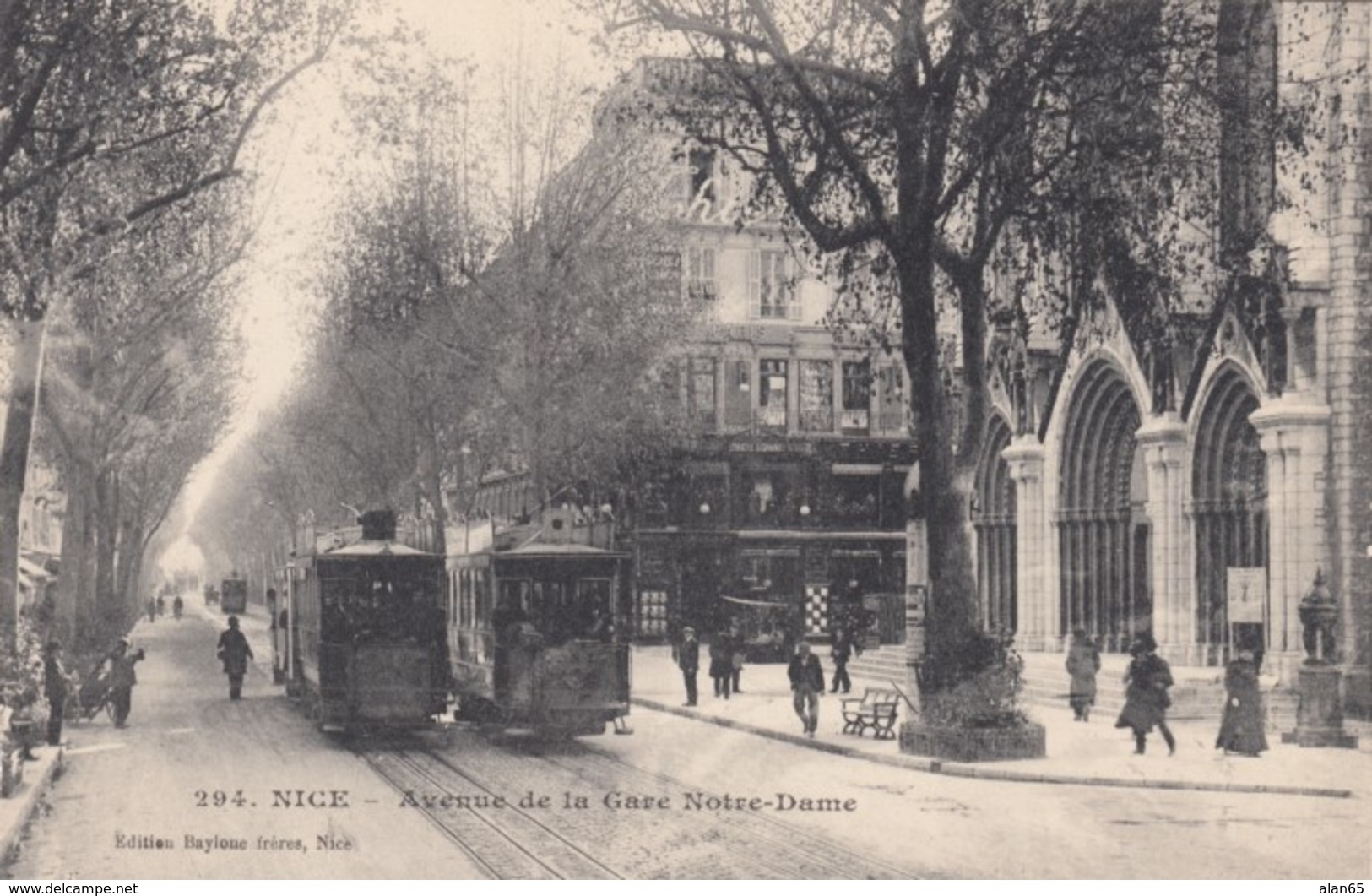 Nice France, Avenue De La Gare Notre-Dame With Street Cars C1900s/10s Vintage Postcard - Transport (road) - Car, Bus, Tramway