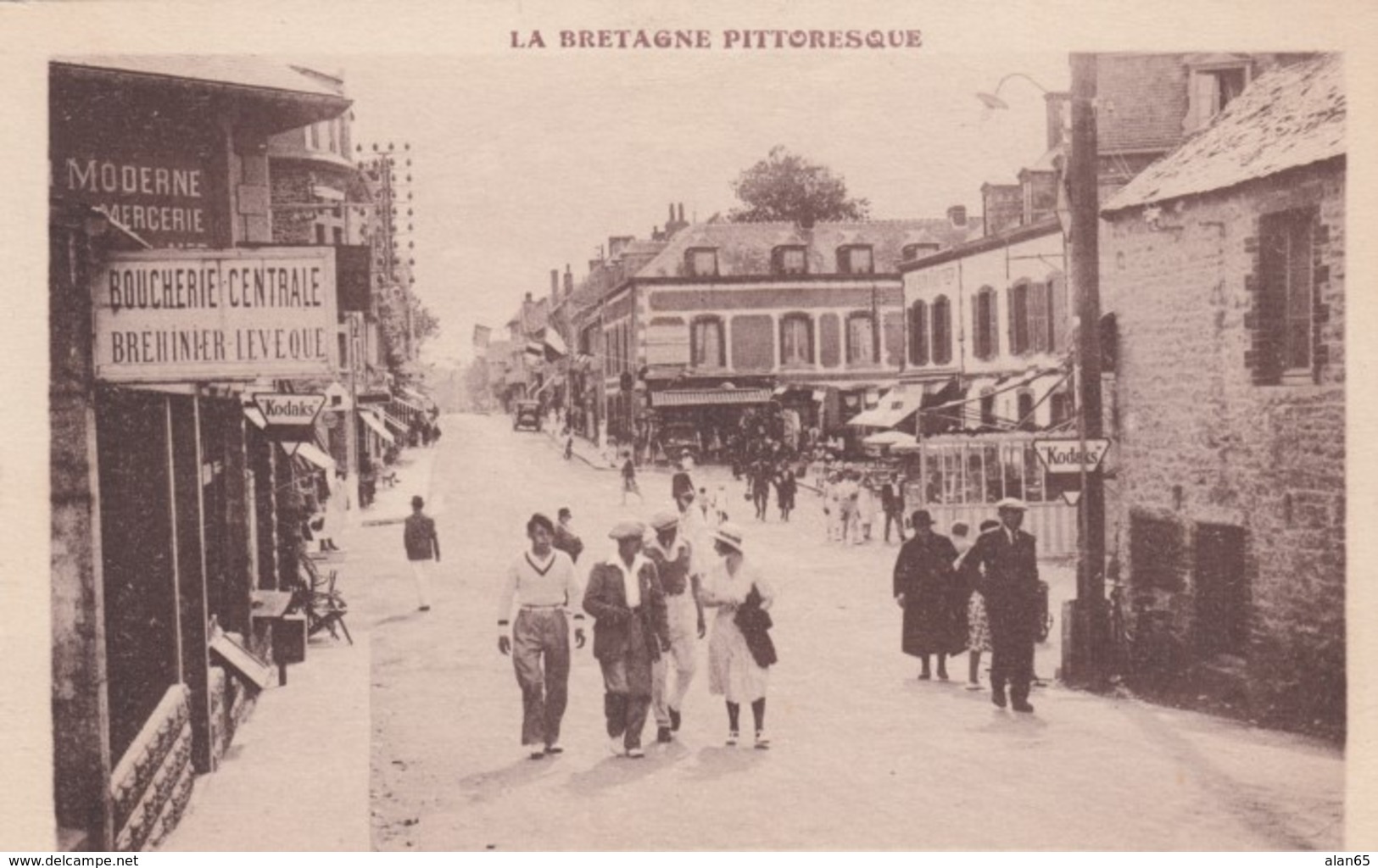 Val-Andre France, Rue De Dahouel And La Place Centrale Town Square C1930s Vintage Postcard - Pléneuf-Val-André