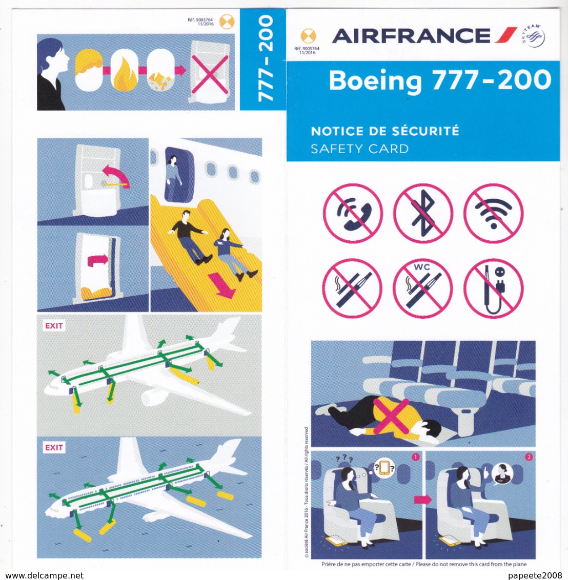 Air France/ Boeing 777 200 - 11/2016 - Consignes De Sécurité / Safety Card - Sicherheitsinfos