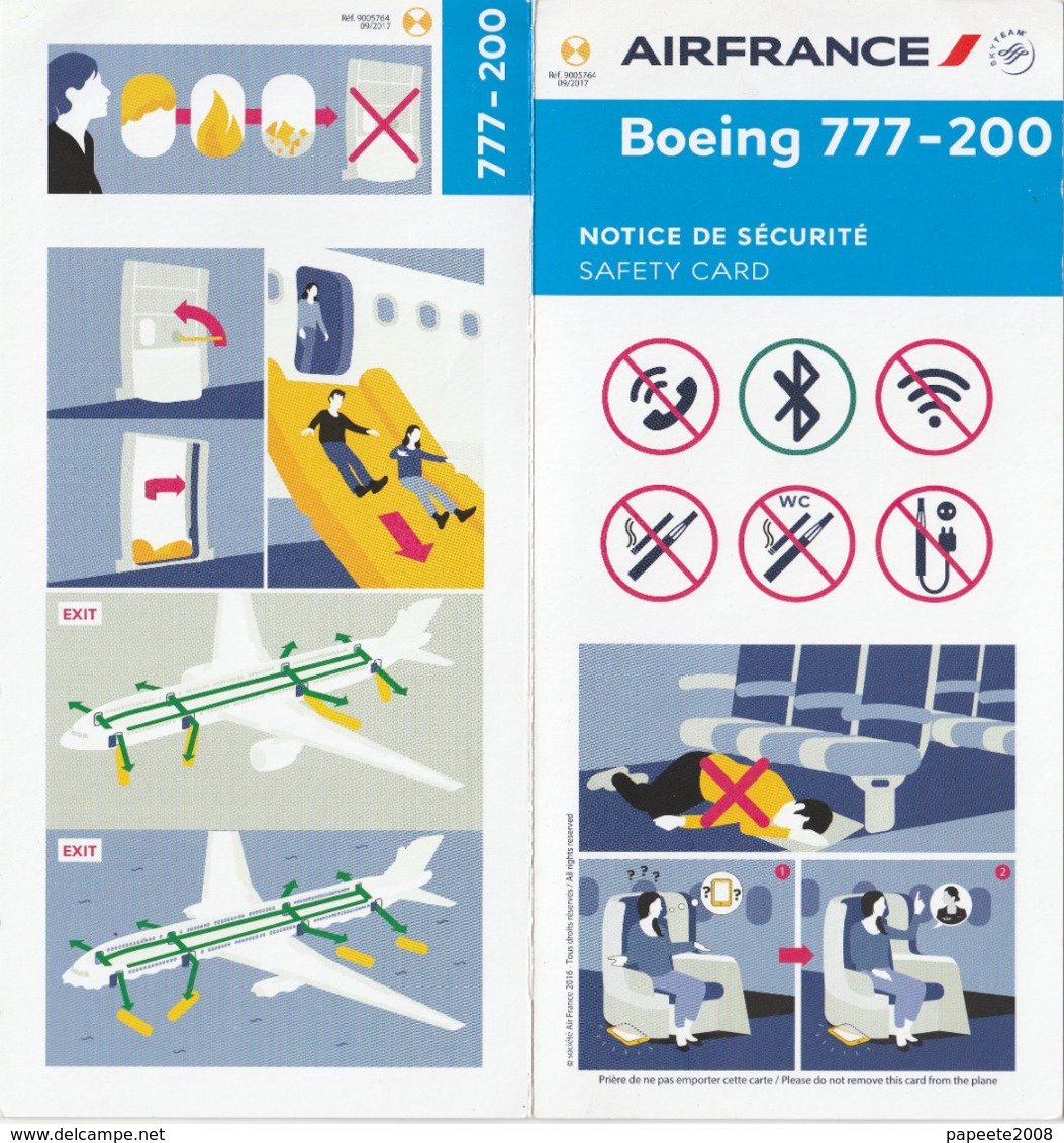 Air France/ Boeing 777 200 - 09/2017 - Consignes De Sécurité / Safety Card - Fichas De Seguridad