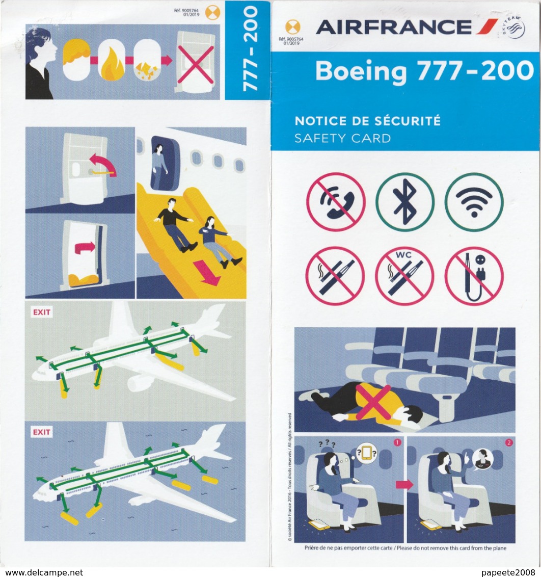 Air France/ Boeing 777 200 - 01/2019 - Consignes De Sécurité / Safety Card - Consignes De Sécurité