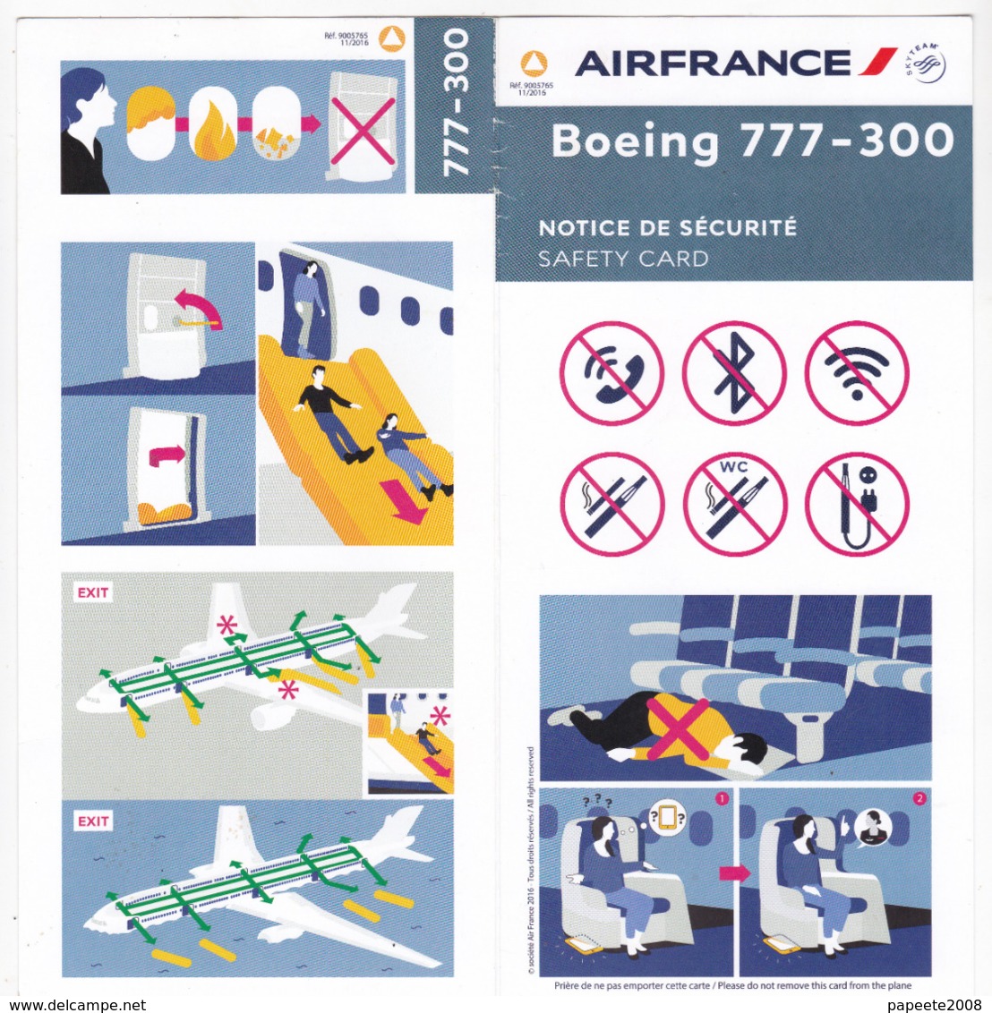 Air France/ Boeing 777 300 - 11/2016 - Consignes De Sécurité / Safety Card - Veiligheidskaarten