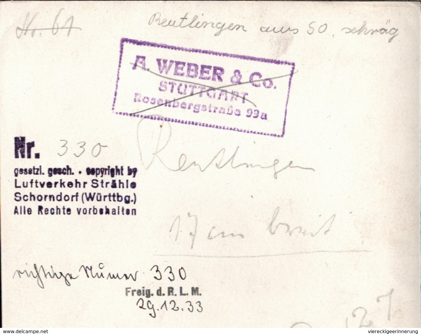 ! Reutlingen, Baden-Württemberg, Seltenes Luftbild, Nr. 330, Format 13,4 X 13 Cm - Reutlingen