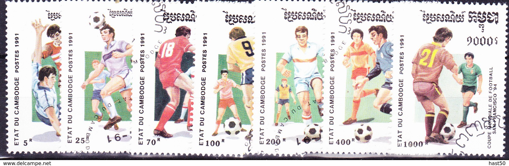 Kambodscha - Fußball-WM USA (MiNr: 1196/202 Satz/set) 1991 - Gest Used Obl - Kambodscha