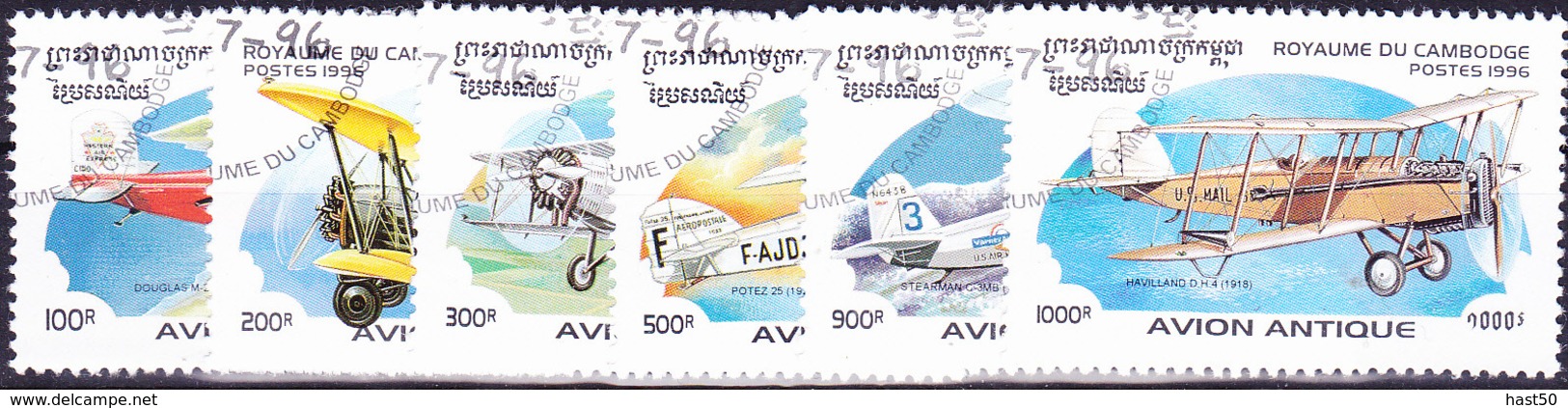 Kambodscha - Postflugzeuge Doppeldecker (MiNr: 1605/10 Satz/set) 1996 - Gest Used Obl - Kambodscha