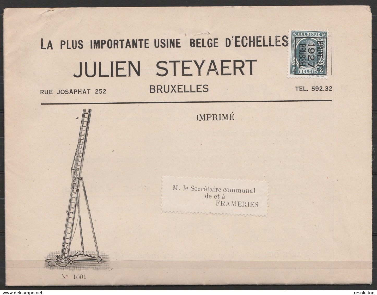 Dépliant Publicitaire Imprimé (Echelles) Affr. PREO 5c [BRUXELLES/1927/BRUSSEL] Pour FRAMERIES - Typo Precancels 1922-31 (Houyoux)