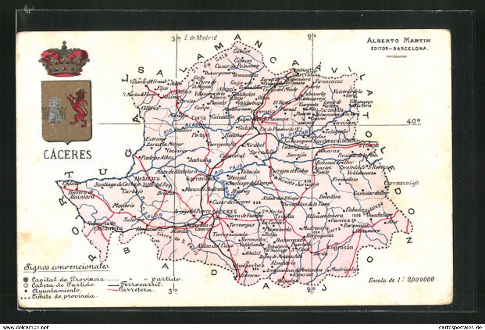 Postal Càceres, Geografische Karte Der Provinz Càceres In Extremadura Mit Wappen - Autres & Non Classés