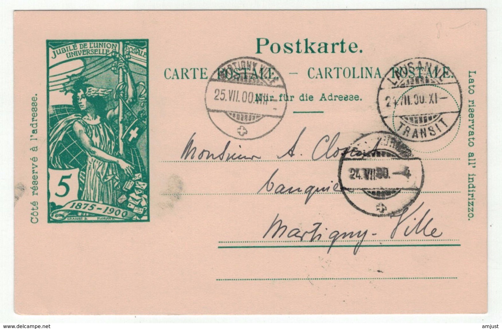 Suisse // Schweiz // Switzerland //  Entier Postaux // Entier Postal 1900 Au Départ De Lausanne Pour Martigny - Entiers Postaux