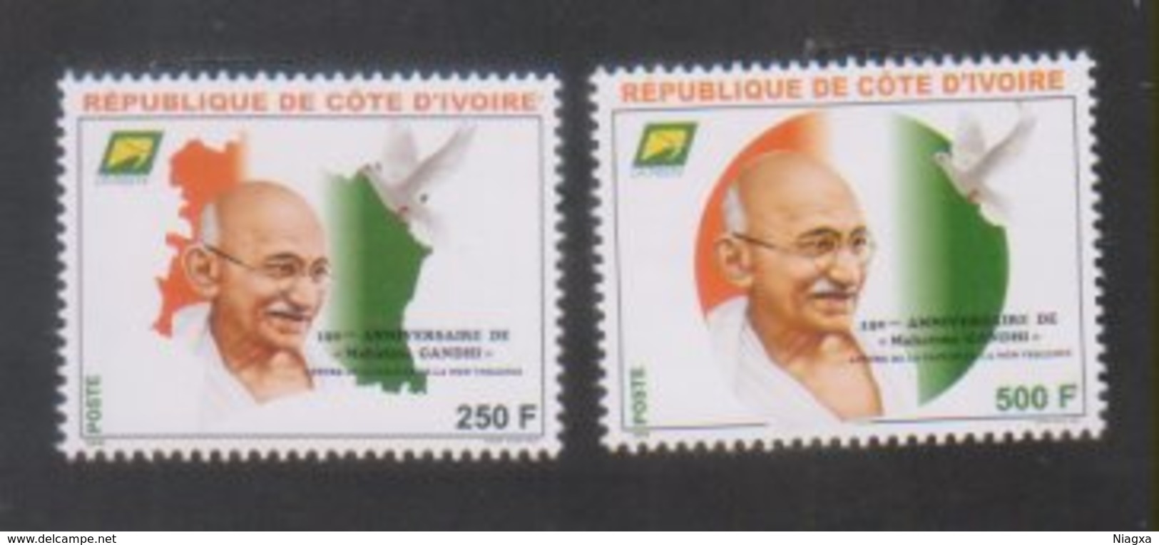 Côte D'Ivoire 2019 Ivory Coast 150ème Anniversiare De Mahatma  Gandhi  Apôtre De La Paix 2 Timbres - Côte D'Ivoire (1960-...)