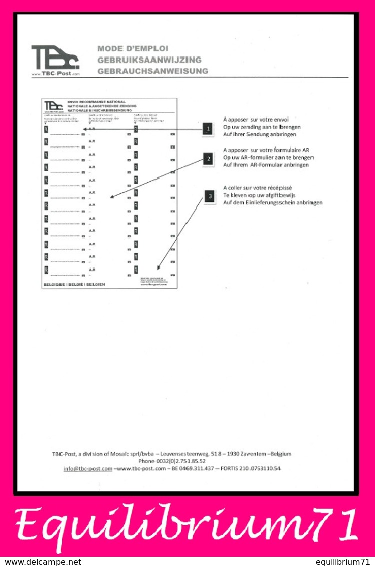 Poste Privée / Privé-Post TBC - Feuille Entière De Codes-barres Recommandé / Volledig Vel Streepjescode Aangetekende - Privados & Locales [PR & LO]