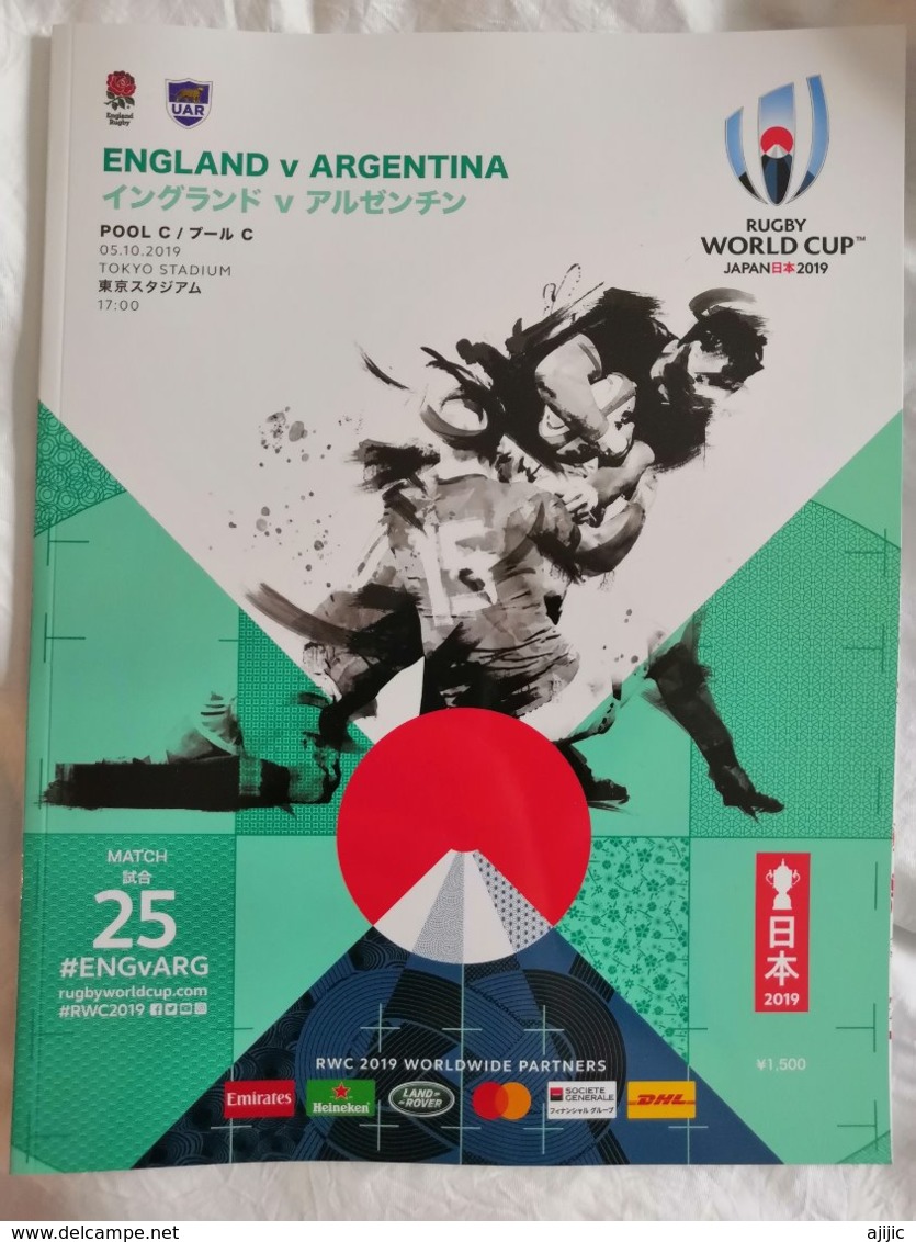 Rugby World Cup Japan 2019. Official Program Match ENGLAND Vs ARGENTINA, 116 Luxurious Color Pages English & Japanese - Rugby