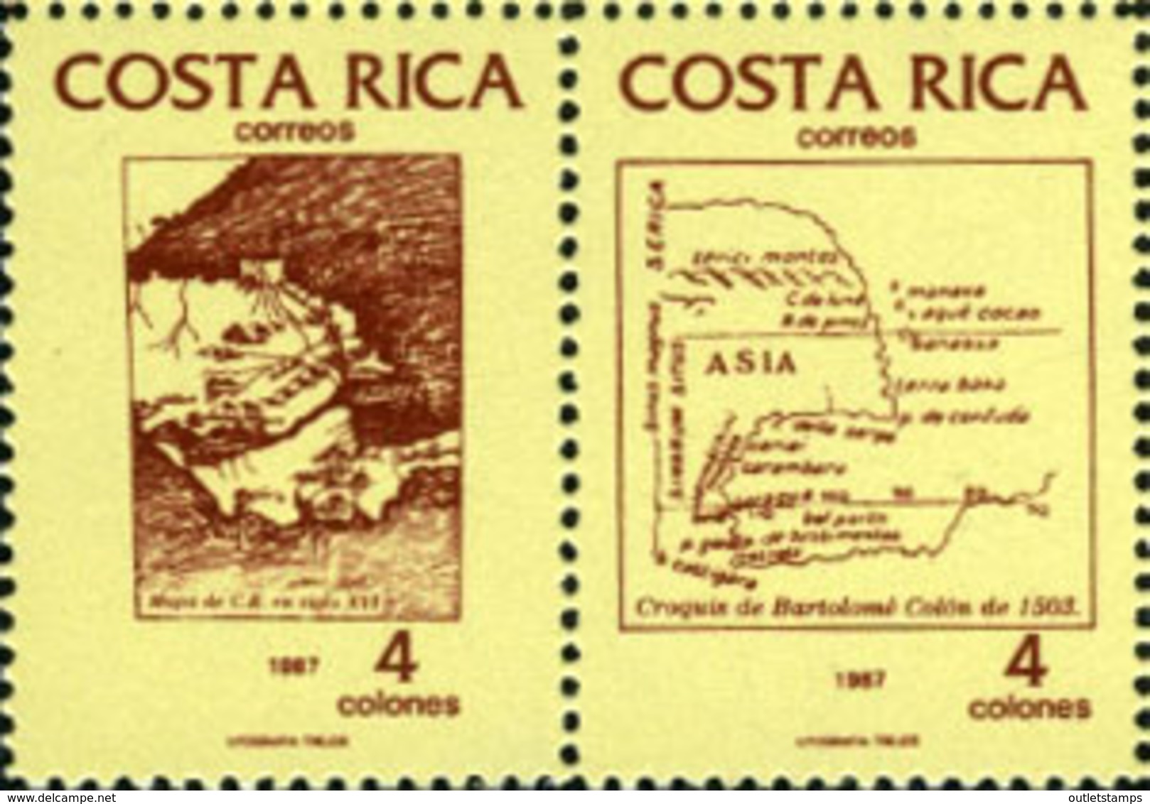 Ref. 198707 * NEW *  - COSTA RICA . 1987. 500th ANNIVERSARY OF AMERICA  DISCOVERY. 500 ANIVERSARIO DEL DESCUBRIMIENTO DE - Costa Rica
