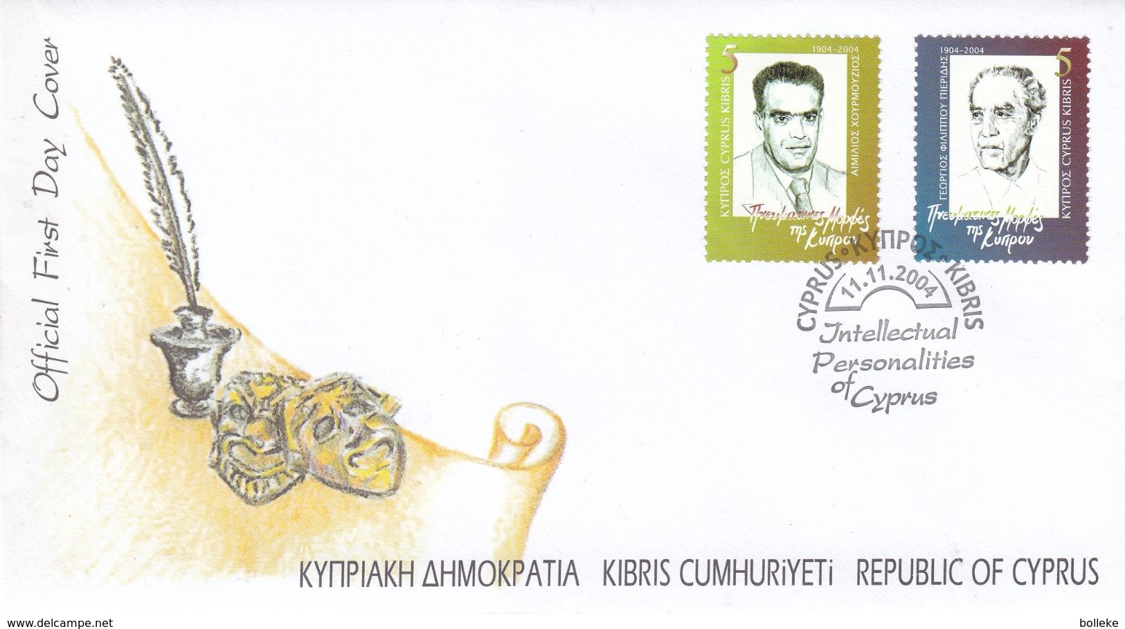 Chypre- Lettre FDC De 2004 - Oblit Cyprus - Intellectuels - Lettres & Documents