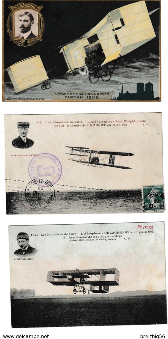 Aviation  5 Cartes Blériot, Traversée De La Manche, Delagrange, Lambert, Voyage De Chalons à Reims - Aviadores