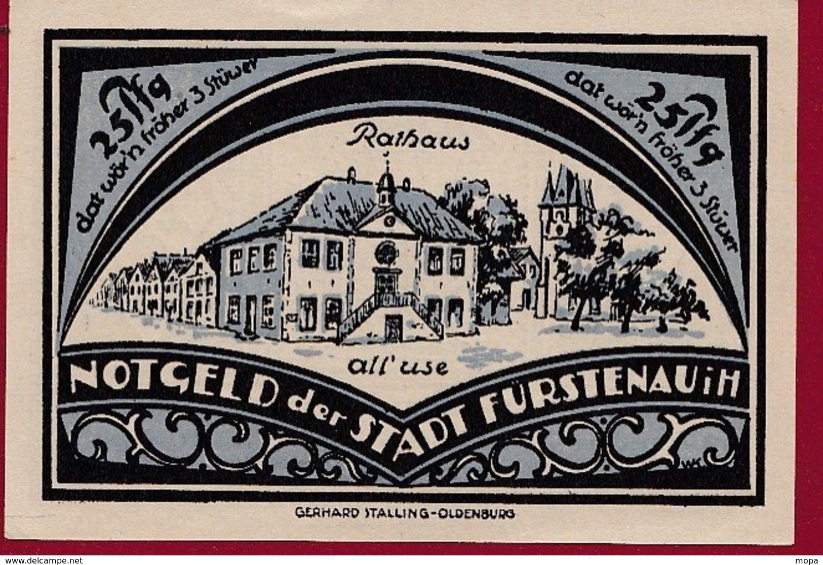 Allemagne 1 Notgeld 25 Pfenning  Stadt Fürstenau  (RARE -SERIE COMPLETE)  Dans L 'état Lot N °5033 - Collections