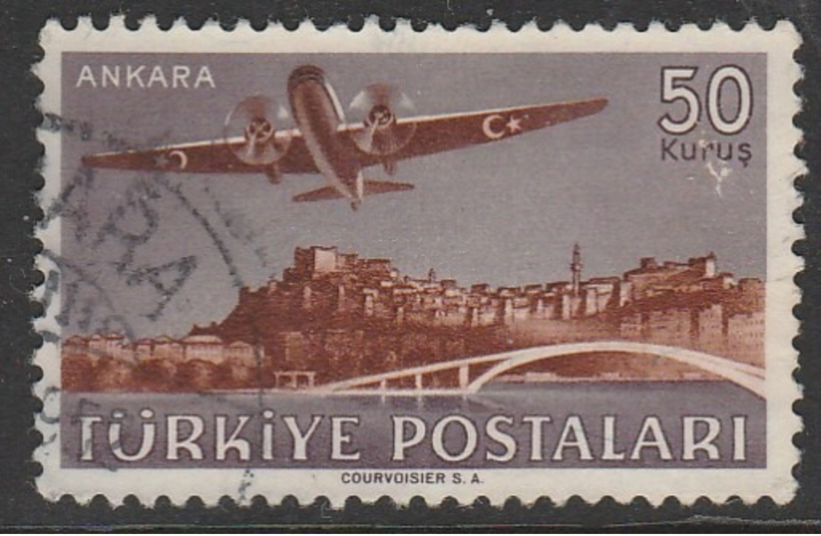 Turkey 1949 Airmail Stamps 50 K Red/violet SW 1269 O Used - Oblitérés