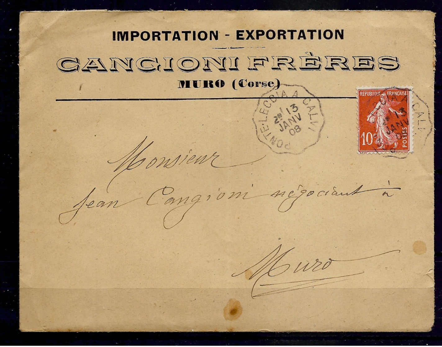 LETTRE CORSE CACHET CONVOYEUR  PONTELECCIA / CALVI - Storia Postale